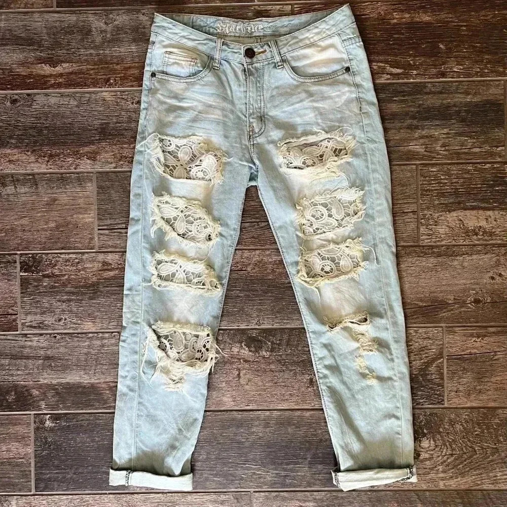 Machine Pour Neuf Jeans Women's Size 27 US - Distressed - Heavy Wash - Cuffed - Picture 1 of 8